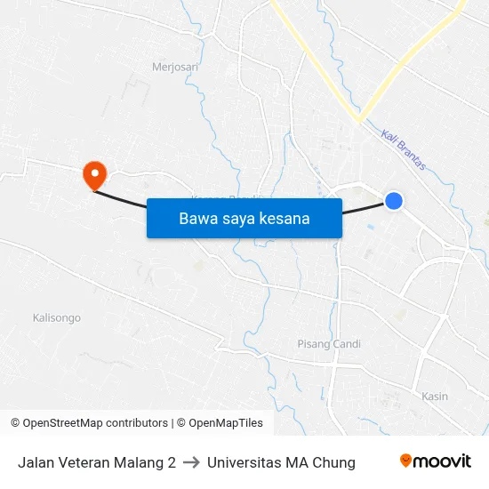Jalan Veteran Malang 2 to Universitas MA Chung map