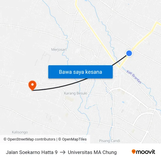 Jalan Soekarno Hatta 9 to Universitas MA Chung map