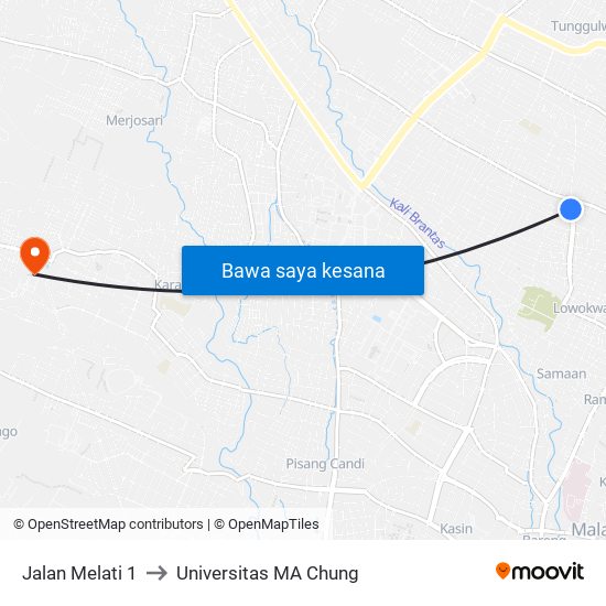 Jalan Melati 1 to Universitas MA Chung map