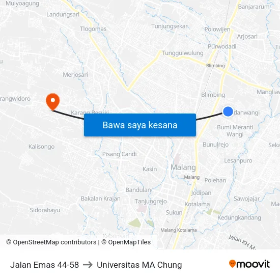 Jalan Emas 44-58 to Universitas MA Chung map