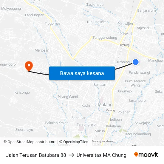 Jalan Terusan Batubara 88 to Universitas MA Chung map