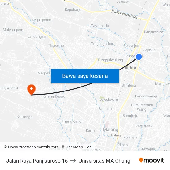 Jalan Raya Panjisuroso 16 to Universitas MA Chung map