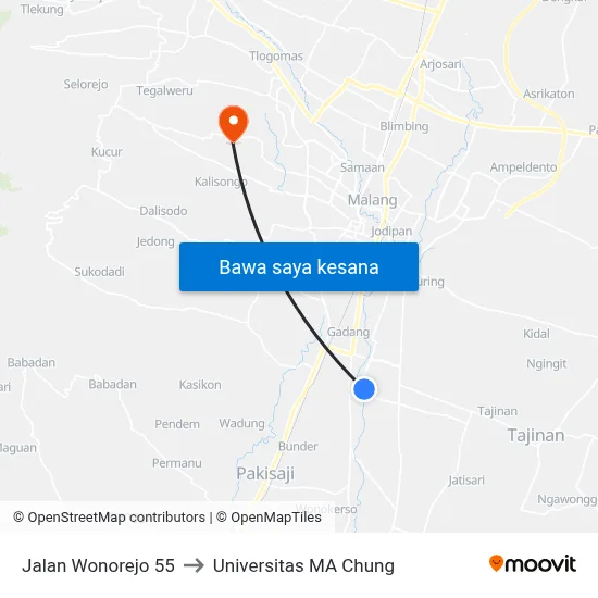 Jalan Wonorejo 55 to Universitas MA Chung map