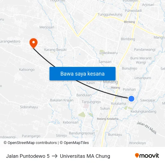 Jalan Puntodewo 5 to Universitas MA Chung map