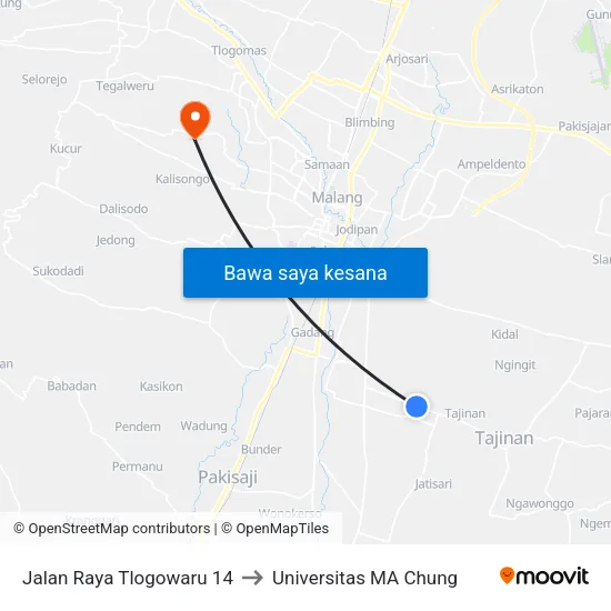 Jalan Raya Tlogowaru 14 to Universitas MA Chung map