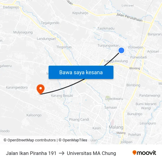 Jalan Ikan Piranha 191 to Universitas MA Chung map