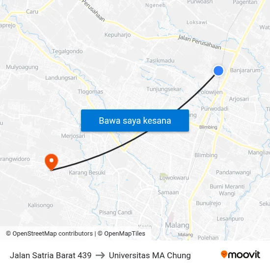 Jalan Satria Barat 439 to Universitas MA Chung map