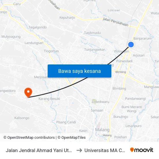 Jalan Jendral Ahmad Yani Utara 45 to Universitas MA Chung map
