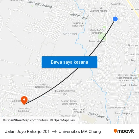 Jalan Joyo Raharjo 201 to Universitas MA Chung map