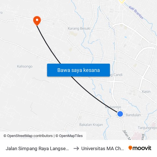 Jalan Simpang Raya Langsep 63 to Universitas MA Chung map