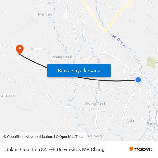 Jalan Besar Ijen 84 to Universitas MA Chung map