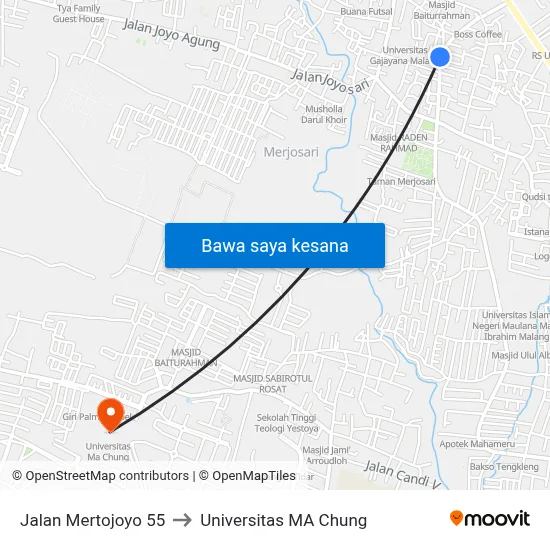 Jalan Mertojoyo 55 to Universitas MA Chung map