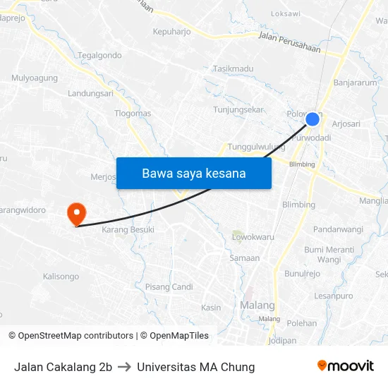 Jalan Cakalang 2b to Universitas MA Chung map