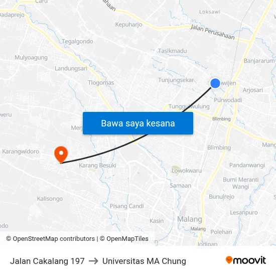 Jalan Cakalang 197 to Universitas MA Chung map