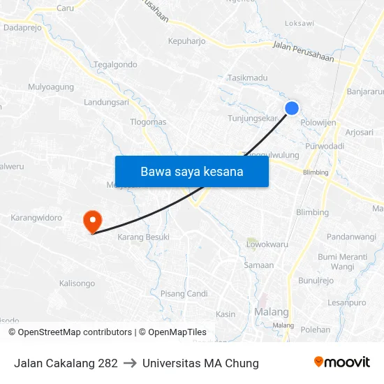 Jalan Cakalang 282 to Universitas MA Chung map