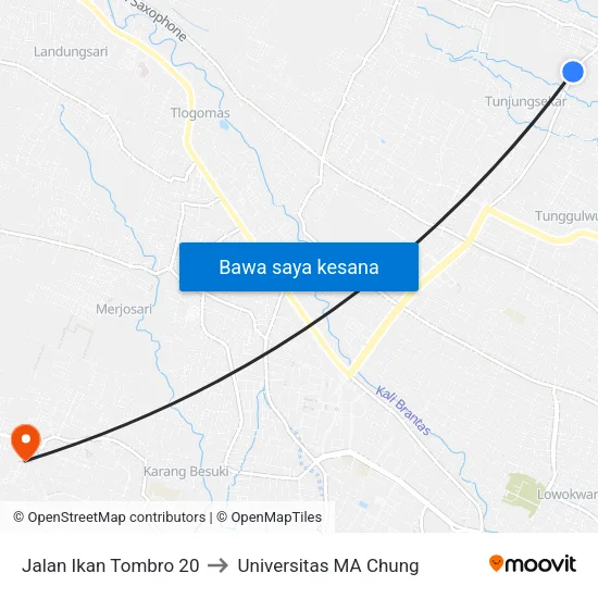 Jalan Ikan Tombro 20 to Universitas MA Chung map