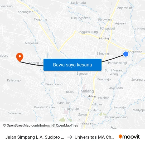 Jalan Simpang L.A. Sucipto 159 to Universitas MA Chung map