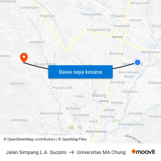 Jalan Simpang L.A. Sucipto to Universitas MA Chung map