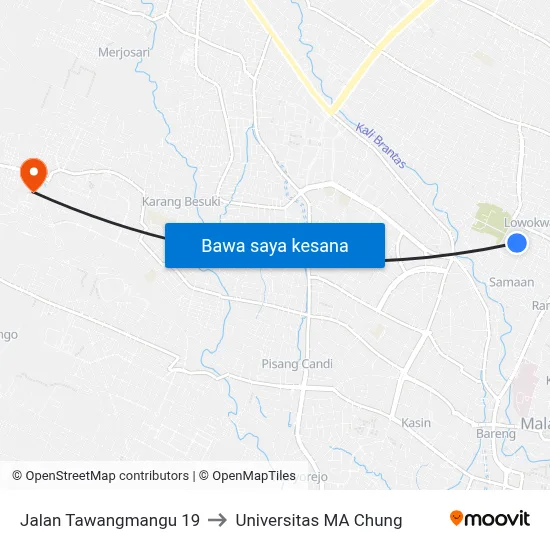 Jalan Tawangmangu 19 to Universitas MA Chung map