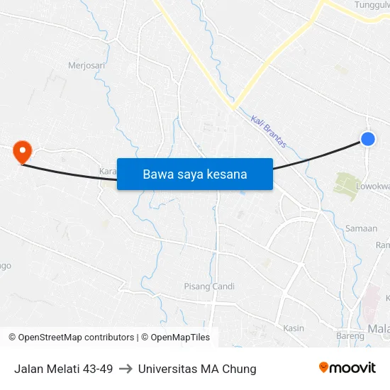 Jalan Melati 43-49 to Universitas MA Chung map
