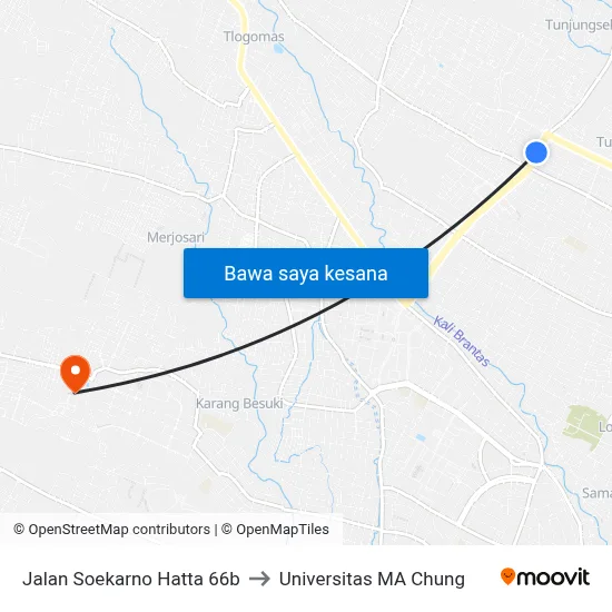 Jalan Soekarno Hatta 66b to Universitas MA Chung map