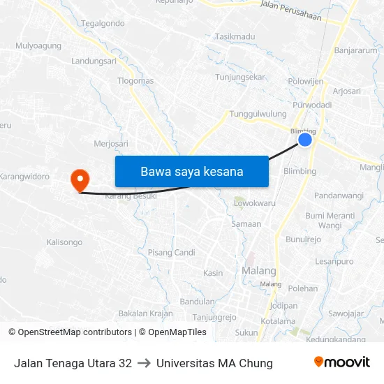 Jalan Tenaga Utara 32 to Universitas MA Chung map