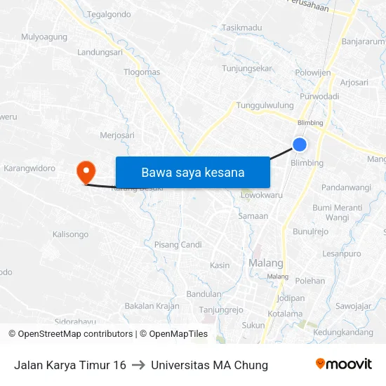 Jalan Karya Timur 16 to Universitas MA Chung map