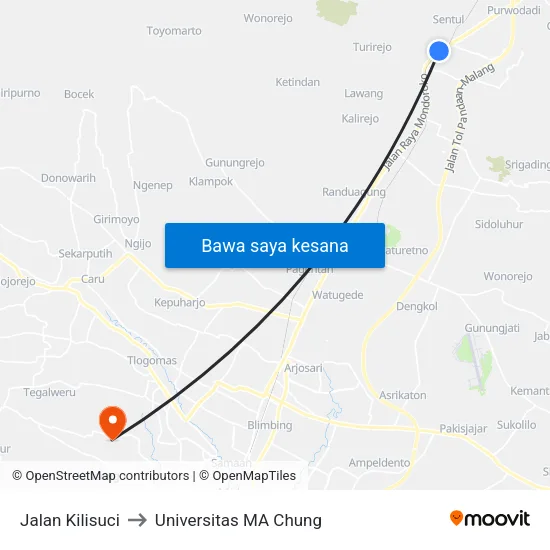 Jalan Kilisuci to Universitas MA Chung map