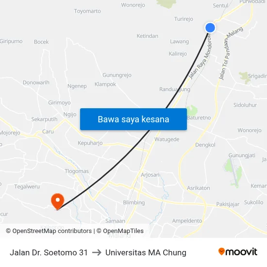 Jalan Dr. Soetomo 31 to Universitas MA Chung map