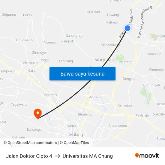 Jalan Doktor Cipto 4 to Universitas MA Chung map