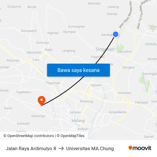 Jalan Raya Ardimulyo 8 to Universitas MA Chung map
