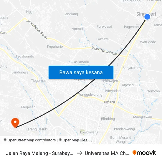 Jalan Raya Malang - Surabaya, 71 to Universitas MA Chung map