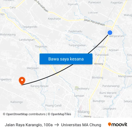 Jalan Raya Karanglo, 100a to Universitas MA Chung map