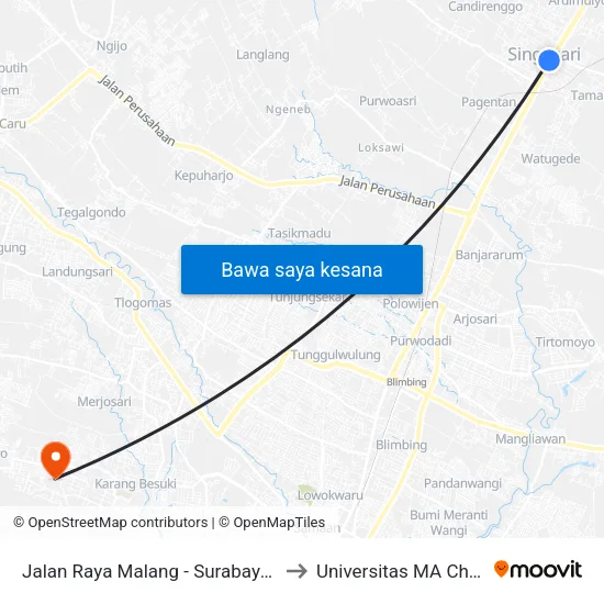 Jalan Raya Malang - Surabaya, 46 to Universitas MA Chung map