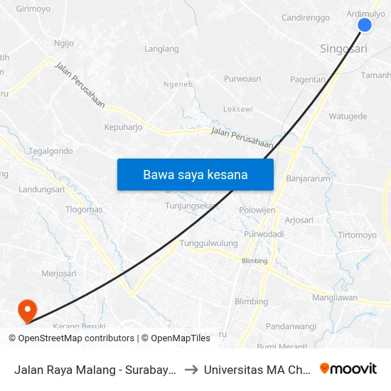 Jalan Raya Malang - Surabaya 43 to Universitas MA Chung map