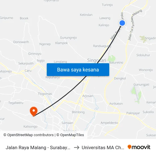 Jalan Raya Malang - Surabaya, 38 to Universitas MA Chung map