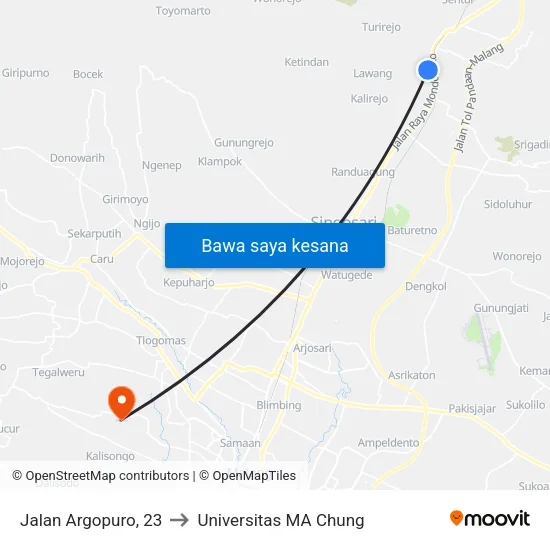 Jalan Argopuro, 23 to Universitas MA Chung map