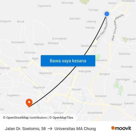 Jalan Dr. Soetomo, 58 to Universitas MA Chung map