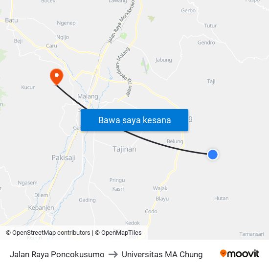 Jalan Raya Poncokusumo to Universitas MA Chung map