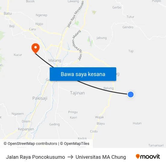 Jalan Raya Poncokusumo to Universitas MA Chung map