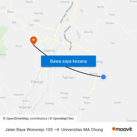 Jalan Raya Wonorejo 105 to Universitas MA Chung map