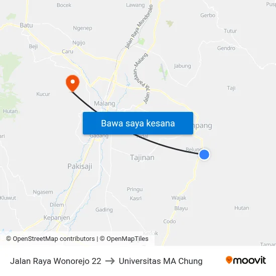 Jalan Raya Wonorejo 22 to Universitas MA Chung map