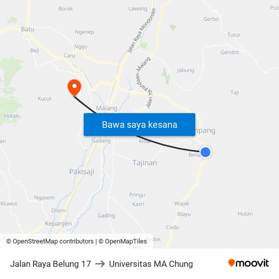 Jalan Raya Belung 17 to Universitas MA Chung map