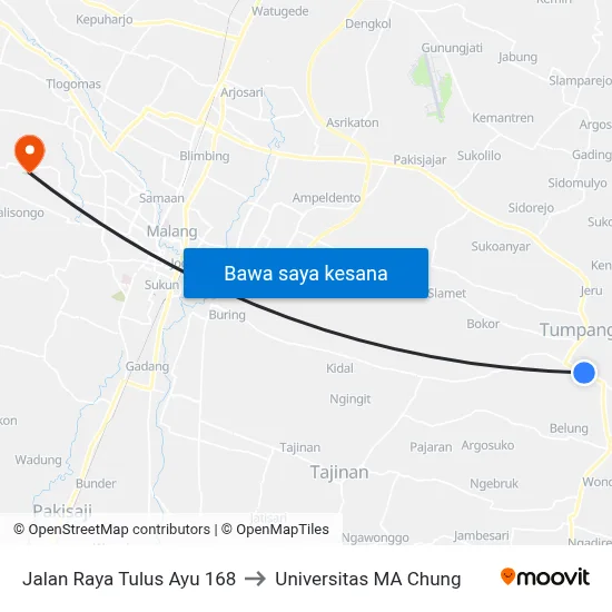 Jalan Raya Tulus Ayu 168 to Universitas MA Chung map