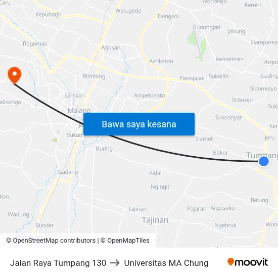 Jalan Raya Tumpang 130 to Universitas MA Chung map