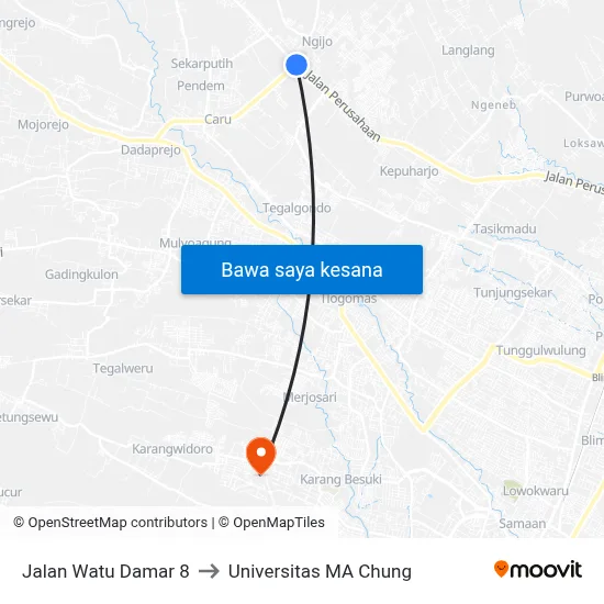 Jalan Watu Damar 8 to Universitas MA Chung map