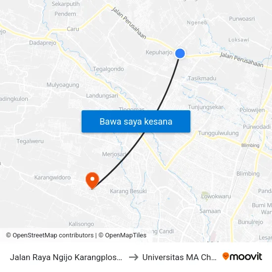 Jalan Raya Ngijo Karangploso, 55 to Universitas MA Chung map