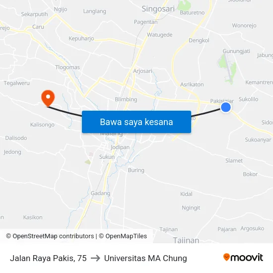 Jalan Raya Pakis, 75 to Universitas MA Chung map