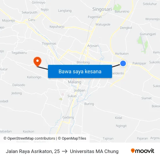 Jalan Raya Asrikaton, 25 to Universitas MA Chung map