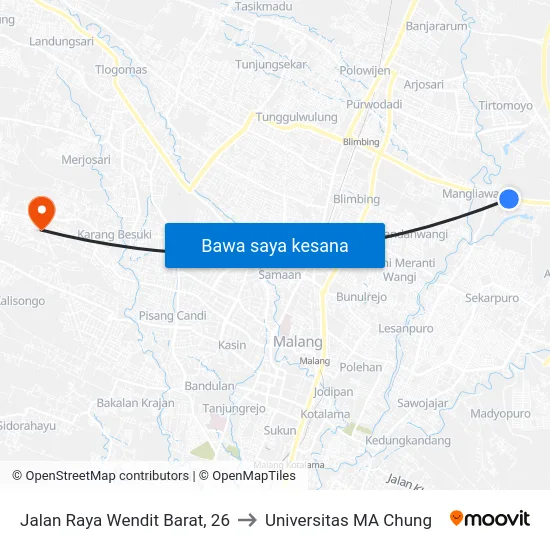 Jalan Raya Wendit Barat, 26 to Universitas MA Chung map